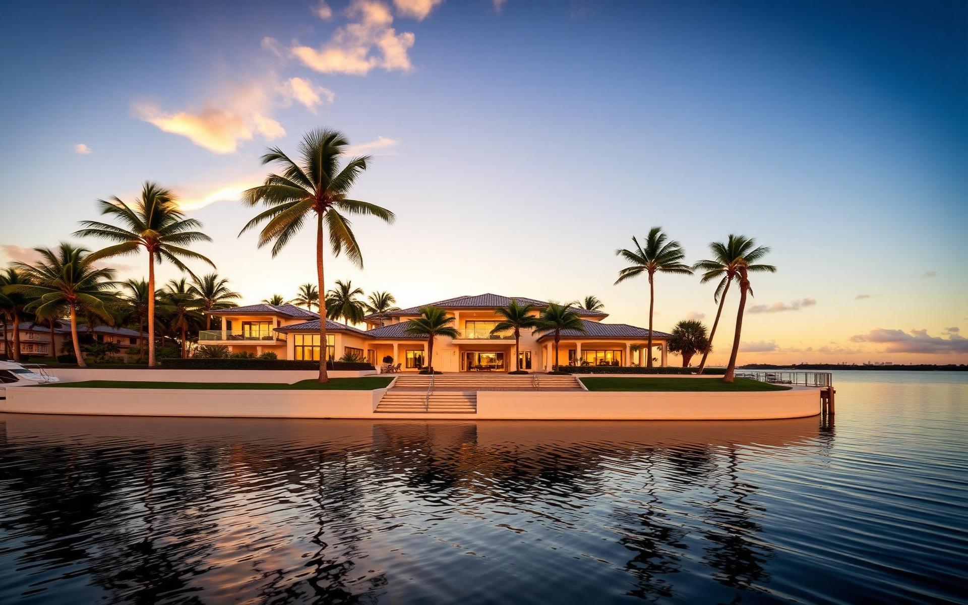 Fort Lauderdale waterfront estate at golden hour